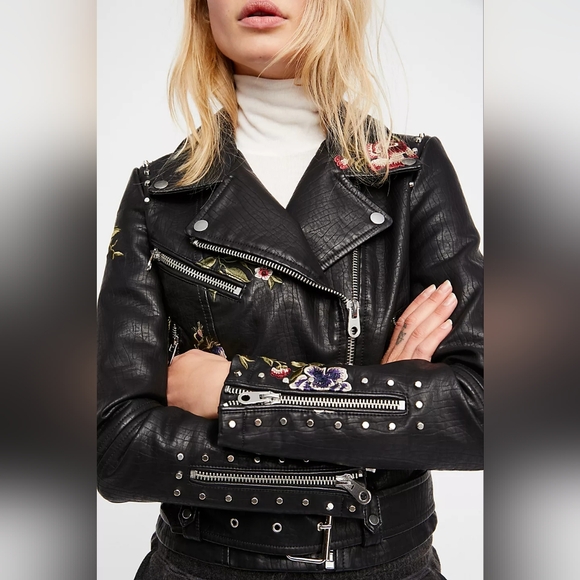 Embroidered Floral Moto Jacket - Picture 5 of 6